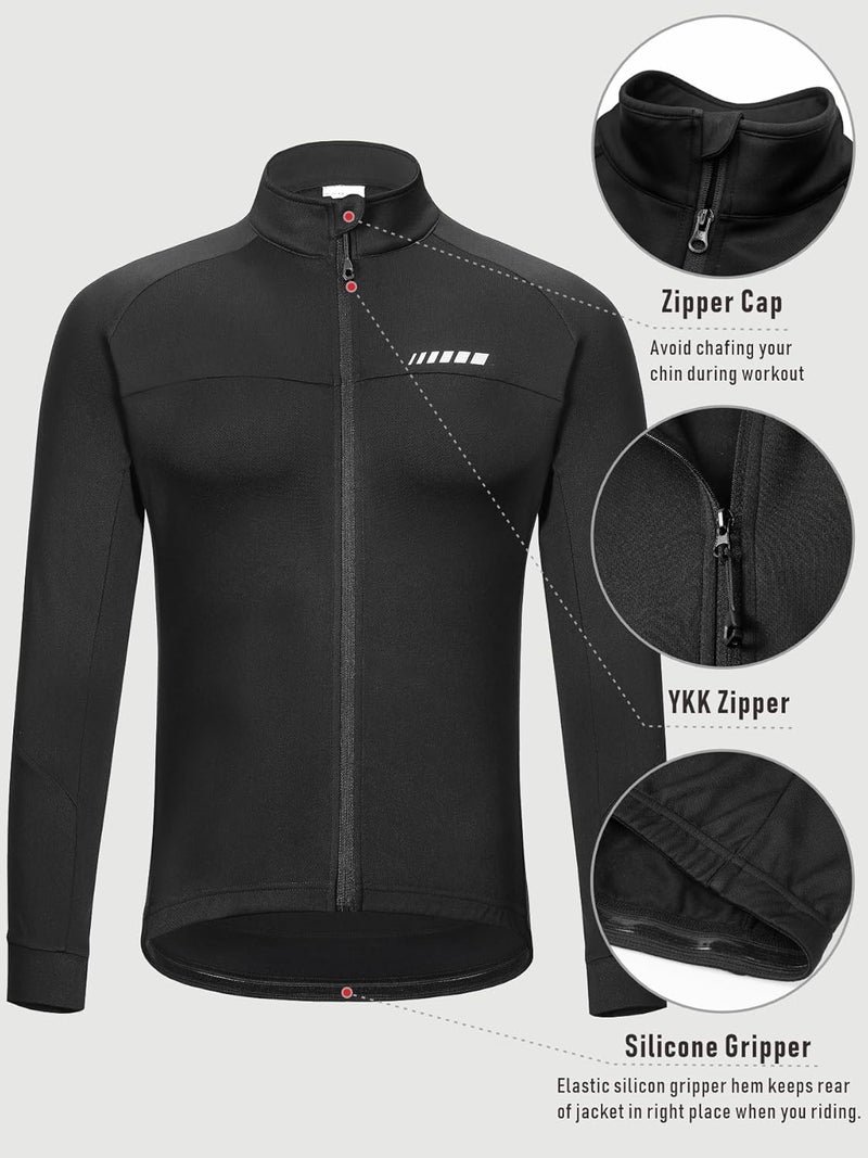 qualidyne Men's Thermal Cycling Jersey Long Sleeve Winter 3 Pockets Bike Fleece Jackets Windproof Reflevtive Cold Weather - Image 3